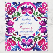 Rosa blaue mexikanische Fliesen Brautparty jubelt Weinetikett (Einzelnes Label)