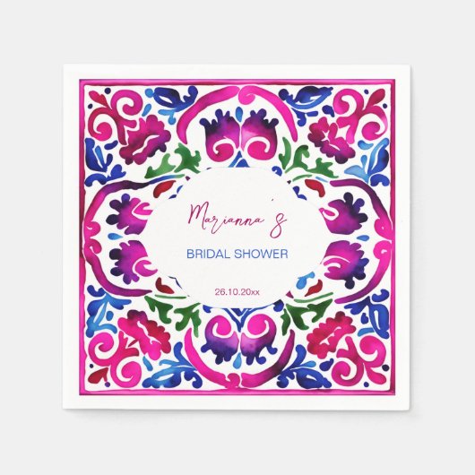 Rosa blaue mexikanische Fliesen - Brautparty Serviette (Vorderseite)