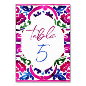 Rosa blaue mexikanische Fliesen - Brautparty Tischnummer (Vorderseite)