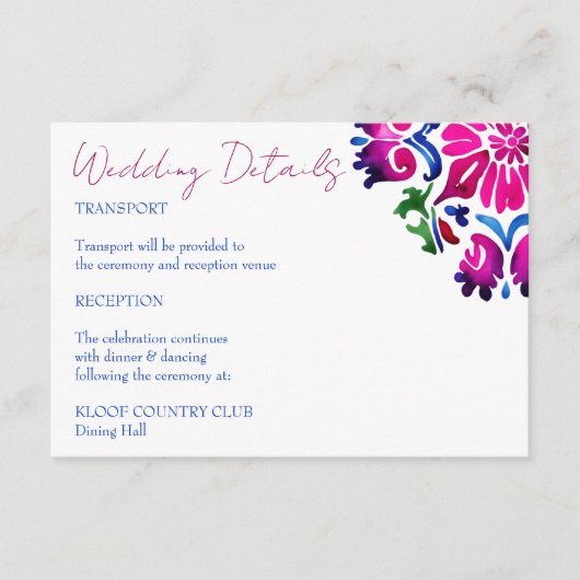 Rosa blaue mexikanische Talavera Fliesen Hochzeits Begleitkarte (Vorderseite)