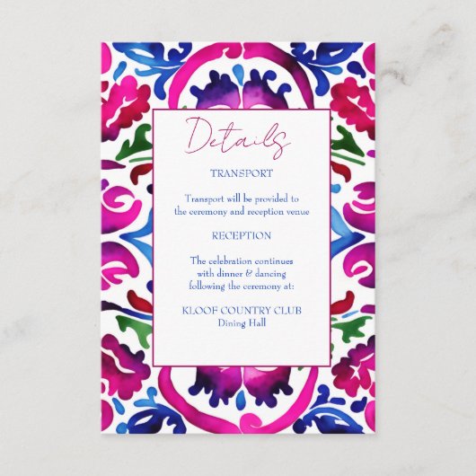 Rosa blaue mexikanische Talavera Fliesen Hochzeits Begleitkarte (Vorderseite)