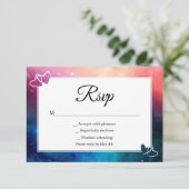 Rosa & blaue Nebula Herz-Rsvp-Karte RSVP Karte (Stehend Vorderseite)
