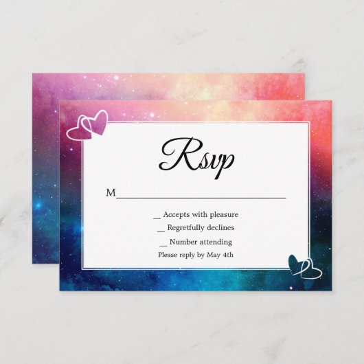 Rosa & blaue Nebula Herz-Rsvp-Karte RSVP Karte (Vorne/Hinten)