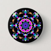 *~* Rosa blaue Neon Mandala auf schwarz Button (Vorderseite)