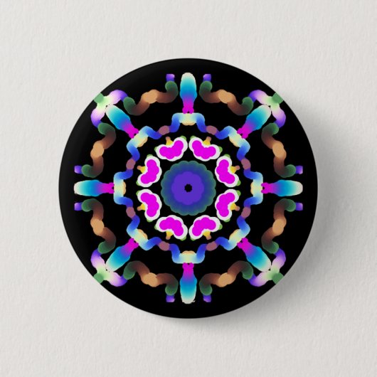 *~* Rosa blaue Neon Mandala auf schwarz Button (Vorderseite)