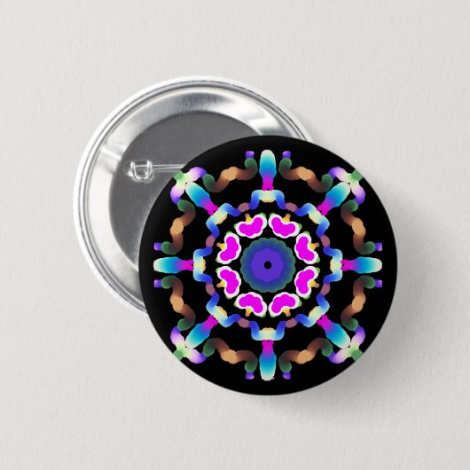 *~* Rosa blaue Neon Mandala auf schwarz Button (Vorne & Hinten)
