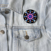 *~* Rosa blaue Neon Mandala auf schwarz Button (Beispiel)