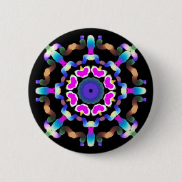 *~* Rosa blaue Neon Mandala auf schwarz Button