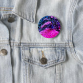 Rosa blaue NeonBlumen mit Monarch-Schmetterling Button (Beispiel)