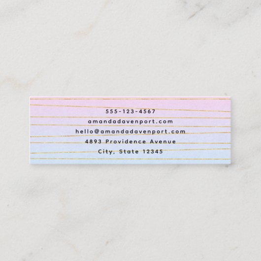 Rosa blaue Ombre mit dünnen goldenen Linien Mini Visitenkarte (Rückseite)