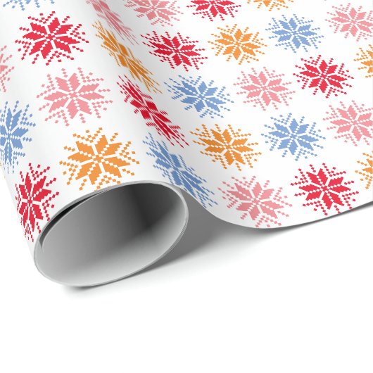 Rosa blaue Orange Pixel Snowflake Muster Geschenkpapier (Rolleneckpunkt)