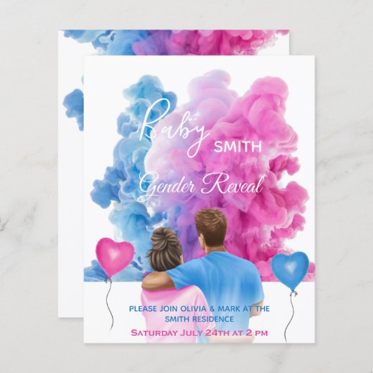 Rosa Blaue Paare - Geschlecht: Einladung (Vorne/Hinten)