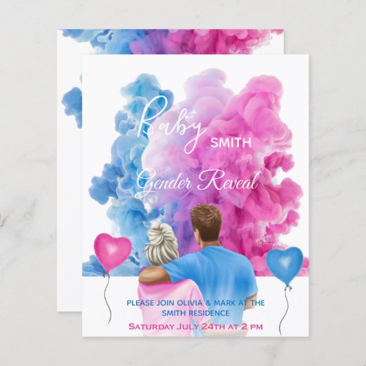 Rosa Blaue Paare - Geschlecht: Einladung (Vorne/Hinten)