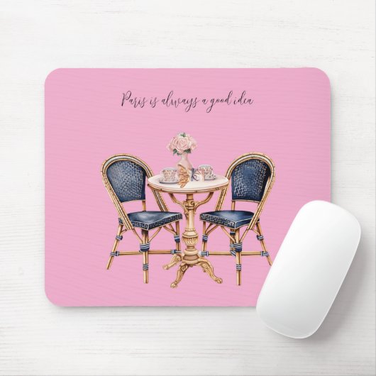 Rosa Blaue Paris Tisch Baguettes Mousepad (Mit Mouse)