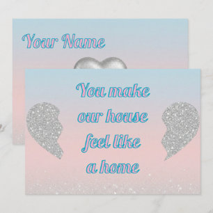 Rosa-blaue Pastell-Glitter-Herz Valentinstagskarte Feiertagskarte