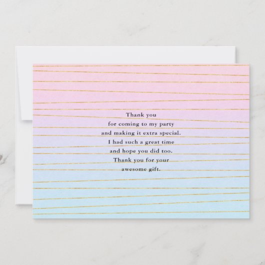 Rosa blaue Pastellfarben Gradient mit goldenen Lin Dankeskarte (Rückseite)