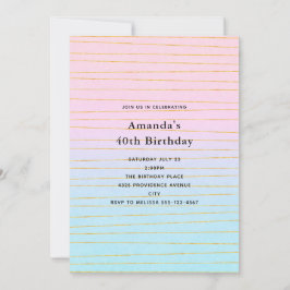 Rosa blaue Pastellfarben Gradient mit goldenen Lin Einladung