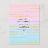 Rosa blaue Pastellfarben Gradient mit goldenen Lin Einladungspostkarte (Vorderseite)