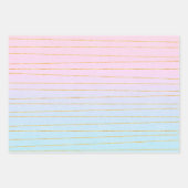 Rosa blaue Pastellfarben Gradient mit goldenen Lin Geschenkpapier Set (Vorderseite 2)