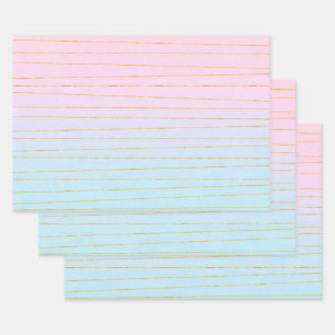 Rosa blaue Pastellfarben Gradient mit goldenen Lin Geschenkpapier Set