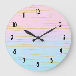 Rosa blaue Pastellfarben Gradient mit goldenen Lin Große Wanduhr