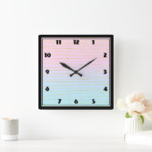 Rosa blaue Pastellfarben Gradient mit goldenen Lin Quadratische Wanduhr (Zuhause)