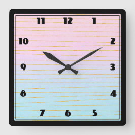 Rosa blaue Pastellfarben Gradient mit goldenen Lin Quadratische Wanduhr