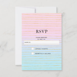 Rosa blaue Pastellfarben Gradient mit goldenen Lin RSVP Karte