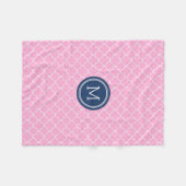 Rosa blaue Quatrefoil Muster-Monogramm-Decke Fleecedecke (Vorderseite (Horizontal))