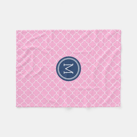 Rosa blaue Quatrefoil Muster-Monogramm-Decke Fleecedecke (Vorderseite (Horizontal))