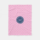 Rosa blaue Quatrefoil Muster-Monogramm-Decke Fleecedecke (Vorderseite)