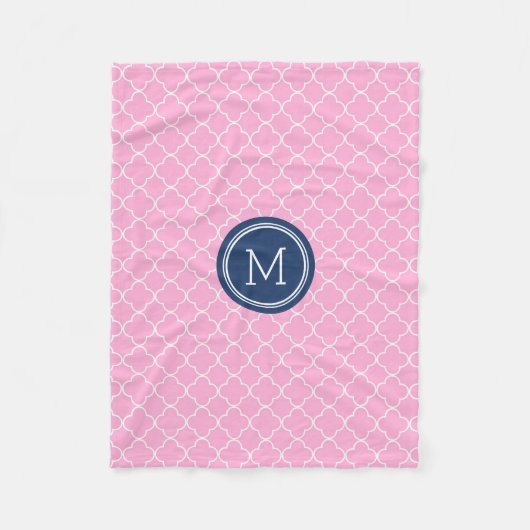 Rosa blaue Quatrefoil Muster-Monogramm-Decke Fleecedecke (Vorderseite)