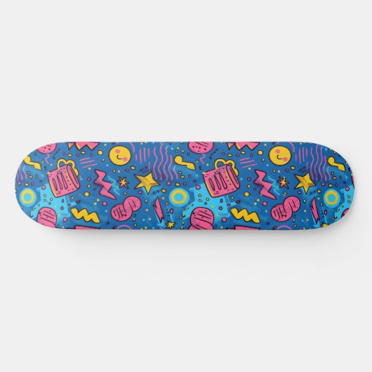Rosa blaue Retro Y2K Schachbrett Design Skateboard (Horizontal)