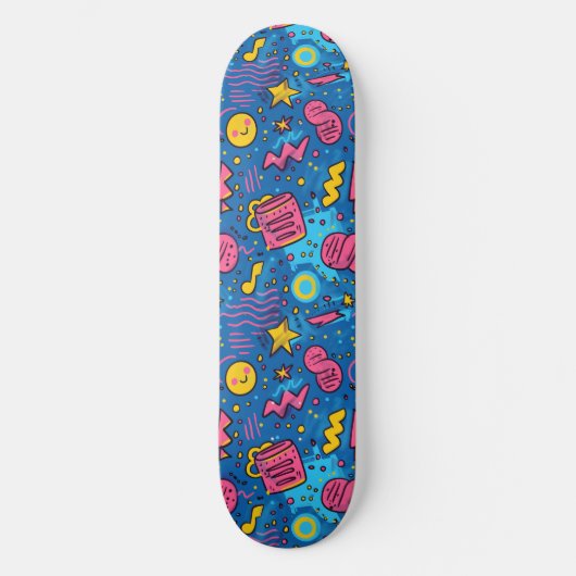 Rosa blaue Retro Y2K Schachbrett Design Skateboard (Vorderseite)