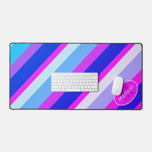 Rosa blaue retrogeometrische Linien Monogramm Schreibtischunterlage (Tastatur & Maus)