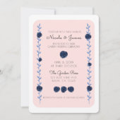 Rosa Blaue Rose Weinberge Hütte Hochzeit Einladung (Vorderseite)