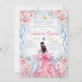 Rosa blaue Rosen Quinceañera-Einladung Einladung