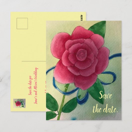 Rosa blaue Schleife Save the Date Postkarten (Vorne/Hinten)