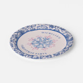 Rosa & blaue Schneeflocke W/ Damaskus Border Pappteller (Schrägansicht)