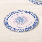 Rosa & blaue Schneeflocke W/ Damaskus Border Runder Pappuntersetzer (Angewinkelt)