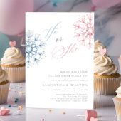 Rosa blaue Schneeflocken Gender Reveal Party Einladung