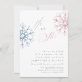 Rosa blaue Schneeflocken Gender Reveal Party Einladung (Vorderseite)