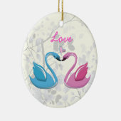 Rosa blaue Schwanenherz-Liebe mit Sake-Verzierung Keramik Ornament (Rechts)