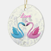 Rosa blaue Schwanenherz-Liebe mit Sake-Verzierung Keramik Ornament (Links)