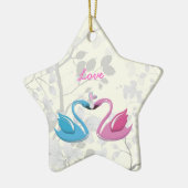 Rosa blaue Schwanenherz-Liebe mit Sake-Verzierung Keramikornament (Links)