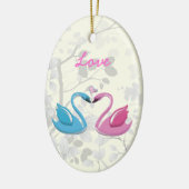 Rosa blaue Schwanenherz-Liebe mit Sake-Verzierung Keramikornament (Links)