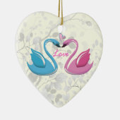 Rosa blaue Schwanenherz-Liebe mit Sake-Verzierung Keramikornament (Rechts)