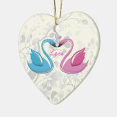 Rosa blaue Schwanenherz-Liebe mit Sake-Verzierung Keramikornament (Links)