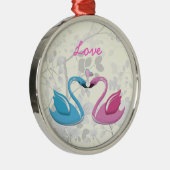 Rosa blaue Schwanenherz-Liebe mit Sake-Verzierung Silbernes Ornament (Rechts)