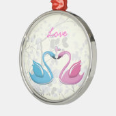 Rosa blaue Schwanenherz-Liebe mit Sake-Verzierung Silbernes Ornament (Links)